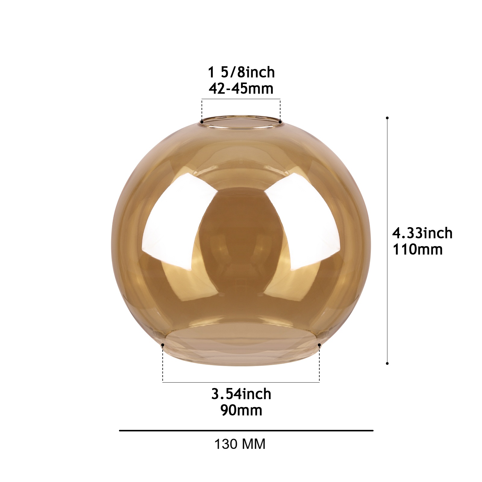 CY002-130 AM Amber Transparent Mouth-Blown Glass Shade