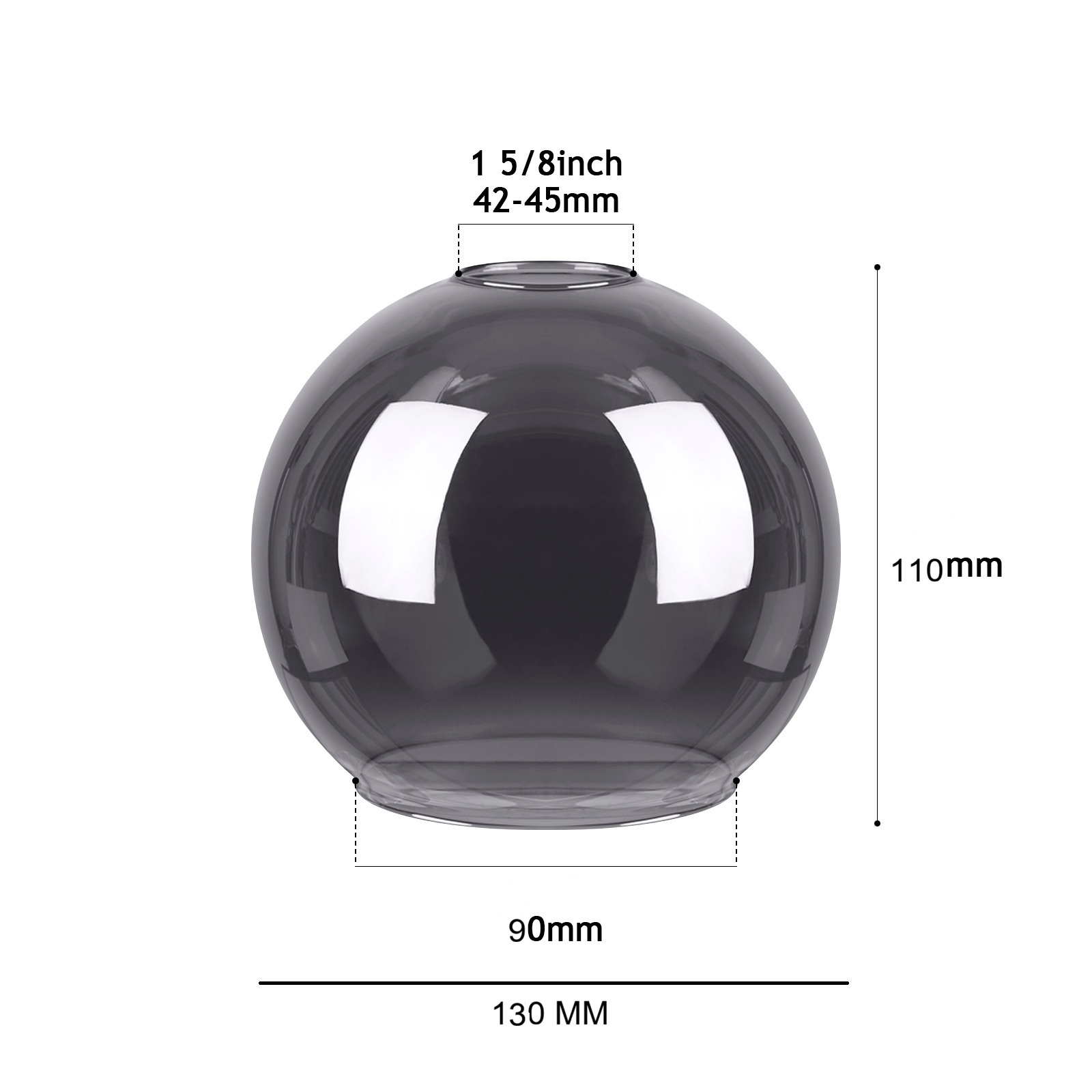 CY002-130 GRAY Smoke Grey Transparent Mouth-Blown Glass Shade
