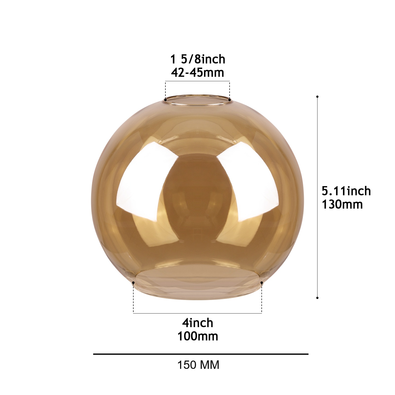 CY002-150 AM Amber Transparent Mouth-Blown Glass Shade