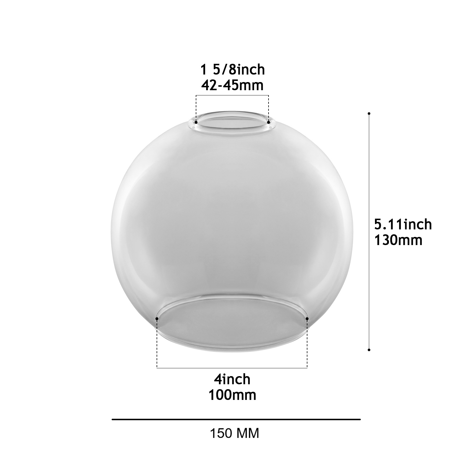 CY002-150 T Transparent Mouth-Blown Glass Shade