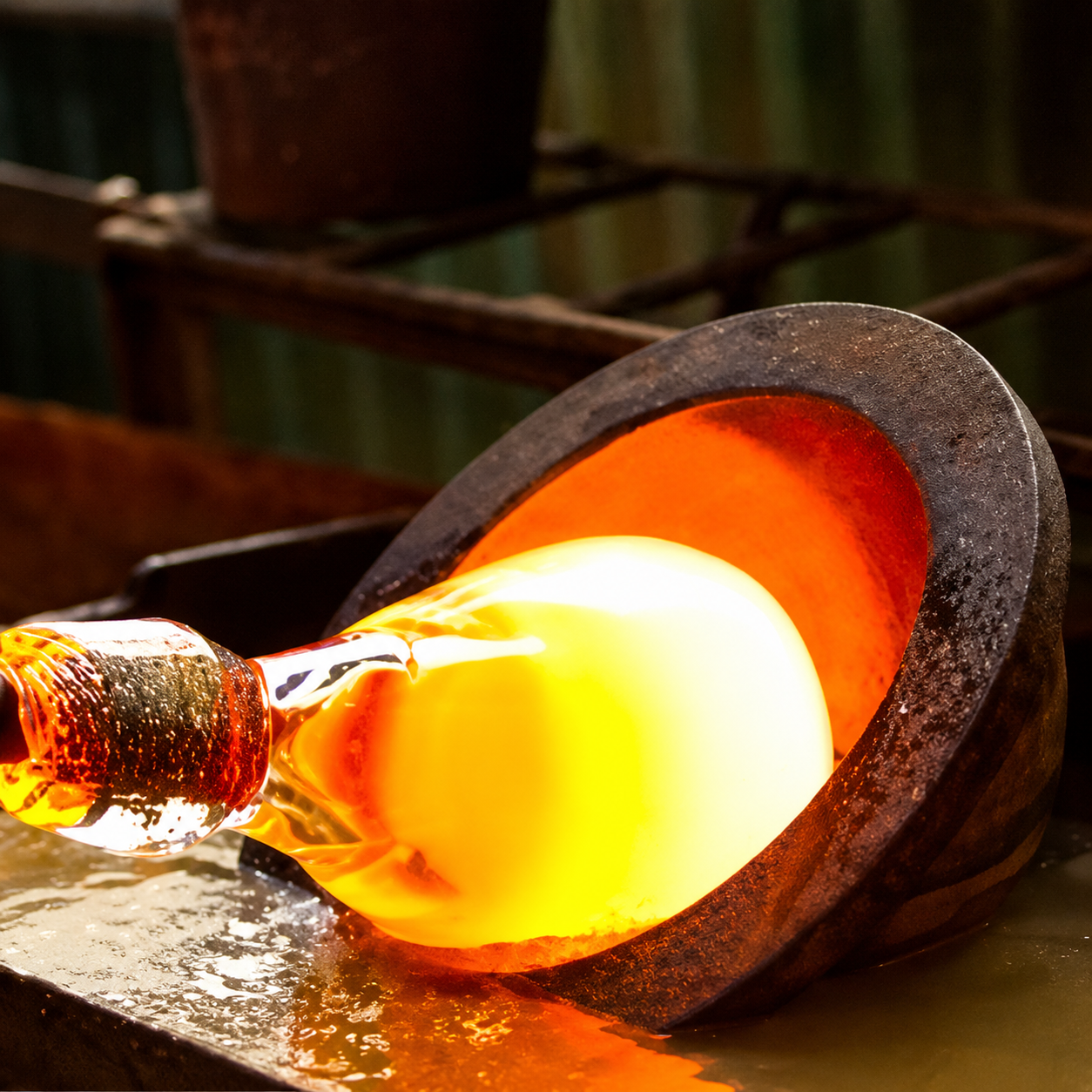 Hot glass forming in mould